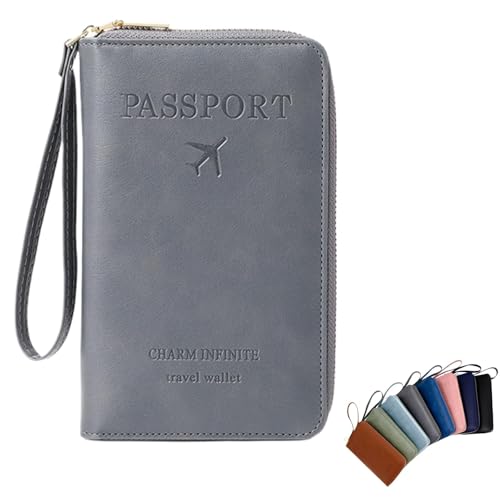 Xiyocadt Similarbe Multifunktionale RFID-Passhülle, Similarbe RFID-Passhülle All-in-One, 𝗣assport-Hülle für Reisen, Kreditkartenetui für Damen und Herren (Grau) von Xiyocadt