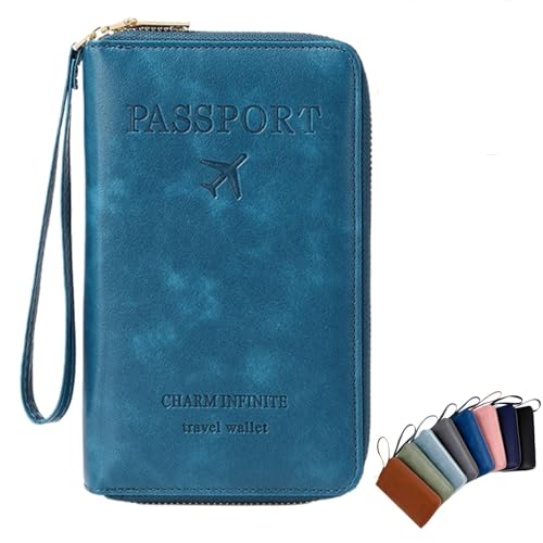 Xiyocadt Similarbe Multifunktionale RFID-Passhülle, Similarbe RFID-Passhülle All-in-One, 𝗣assport-Hülle für Reisen, Kreditkartenetui für Damen und Herren (Himmelblau) von Xiyocadt