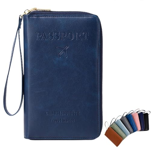Xiyocadt Similarbe Multifunktionale RFID-Passhülle, Similarbe RFID-Passhülle All-in-One, 𝗣assport-Hülle für Reisen, Kreditkartenetui für Damen und Herren (Marineblau) von Xiyocadt