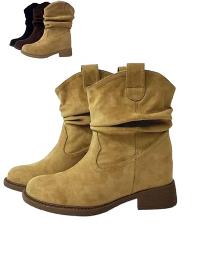Xiyocadt Slouchy Boots - Spitzer Zehenbereich, Plateauabsatz, Winter Warme, Leder Mode, Komfort, Dressy Stiefel, Unsichtbare Höhenvergrößerung (36,Braun(5CM)) von Xiyocadt
