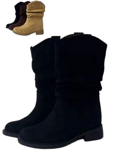 Xiyocadt Slouchy Boots - Spitzer Zehenbereich, Plateauabsatz, Winter Warme, Leder Mode, Komfort, Dressy Stiefel, Unsichtbare Höhenvergrößerung (39,Schwarz（5CM) von Xiyocadt