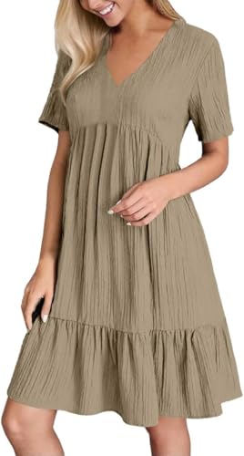 Xiyocadt Sommerkleid Damen Kurz V Ausschnitt Kleid Hochzeitsgast Sommer Festliche Kleider Freizeit Strandkleid Elegante Wickelkleid Knielang Sommerkleider Leicht Und Luftig Freizeitkleid (Kachi,L) von Xiyocadt