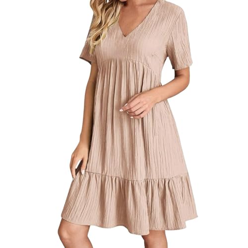 Xiyocadt Sommerkleid Damen Kurz V Ausschnitt Kleid Hochzeitsgast Sommer Festliche Kleider Freizeit Strandkleid Elegante Wickelkleid Knielang Sommerkleider Leicht Und Luftig Freizeitkleid (Pink,XL) von Xiyocadt