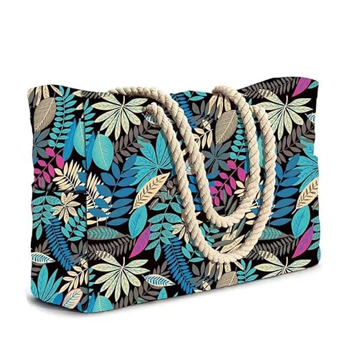 Xiyocadt Strandtasche, Badetasche Wasserdicht Streifen Strandtasche, Familie Segeltuch Umhängetasche mit Reißverschluss mit Nasstaschee Grosse Strandtasche für Damen (Blumen) von Xiyocadt