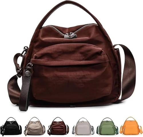 Xiyocadt Veluna Umhängetasche, Handtaschen mit Griff oben für Damen, leichte Umhängetaschen aus einfarbigem Nylon, großes Fassungsvermögen (Braun) von Xiyocadt