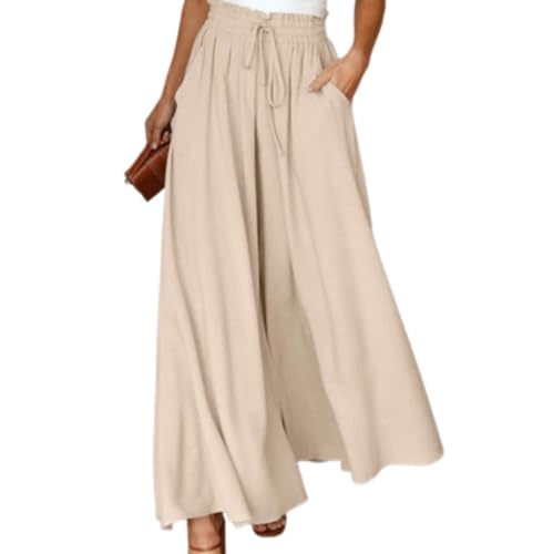 Xiyocadt Weite Bein Hose Damen Hosenrock Elegante, Hosenrock Damen Lang Elegant Leicht Palazzo Hose Weite Hose mit Taschen Lockere Hosen Freizeithose (Apricot,L) von Xiyocadt