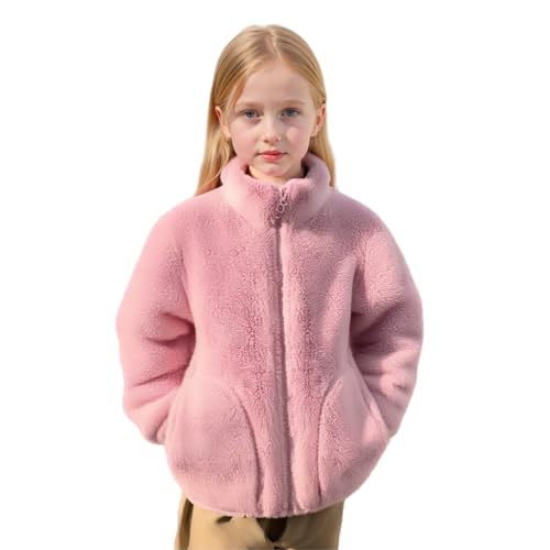 Xiyocadt Winterjacke Mädchen Warme Fleecejacke Kinder Mädchen Stehkragen Teddyjacke Kuscheljacke Weiche Flauschig Einfarbige Wintermantel Casual Outdoorjacke für Mädchen und Kinder (Rosa,182) von Xiyocadt