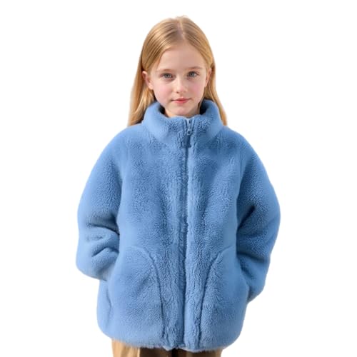 Xiyocadt Winterjacke Mädchen Warme Fleecejacke Kinder Mädchen Stehkragen Teddyjacke Kuscheljacke Weiche Flauschig Einfarbige Wintermantel Casual Outdoorjacke für Mädchen und Kinder (Himmelblau,170) von Xiyocadt