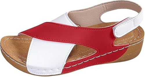 Xiyocadt Women Summer Orthopedic Sandals Lightweight Soft Plateau Comfortable Non-Slip Summer Shoes Ultra-Comfortable Wedge Fit Shoes Women Wide Leisure Hiking (Red,41) von Xiyocadt