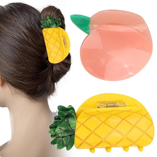Xizhiwan 2 Stück Frucht-Haarnadeln (Ananas + Pfirsich) geeignet für Frauen und Mädchen, starke Styling-Haar-Clips, Haarclip und feste Pferdeschwanz-Dekoration, Zubehör p von Xizhiwan