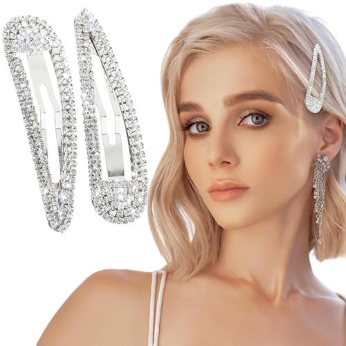 Xizhiwan 2 Stück Wasser-Bohr-Haarklemme Metall-Druck-Knöpfe-Klemme Glänzende Kristall-Haarklemme Glänzende Französische Haarklemme Entenmund-Haarklemme Haarschmuck-Party Valentinstag-Haarschmuck für D von Xizhiwan
