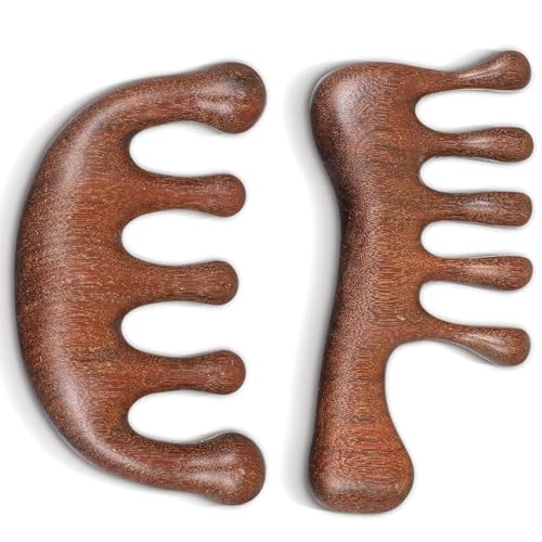 Xizhiwan 2-teiliger hölzerner Kopfhaut-Massagekamm (einschließlich 2 Packungen), Holzbreite Zähne, Loc Comb Sandelholz Kopfhaut Massagebürste, Kopfbürste Schaben, geeignet für Männer und Frauen von Xizhiwan