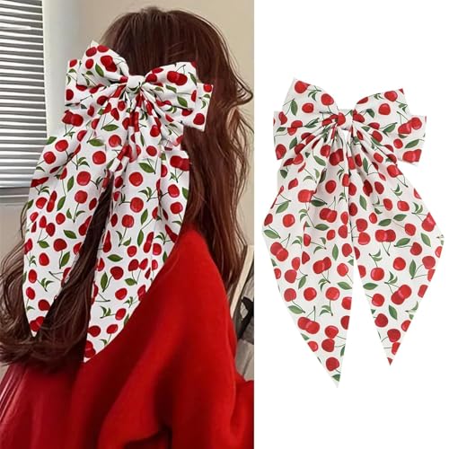 Xizhiwan Frau Kirsche Schmetterling, Weiß Schmetterling Länge Band Hüte Pferdeschwanz Hüte Früchte Hüte Clip Niedliche Kirsche Hüte Clip Großer Schmetterling von Xizhiwan