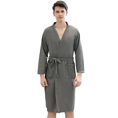 Xlabor Unisex Bademantel Waffelpique Reisebademantel Morgenmantel Saunamantel Kimono Robe Bathrobes Grau Herren-M von Xlabor