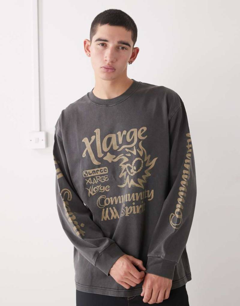 XLarge - Langärmliges T-Shirt in verwaschenem Schwarz mit Grafiklogo und Pigmentfärbung von Xlarge