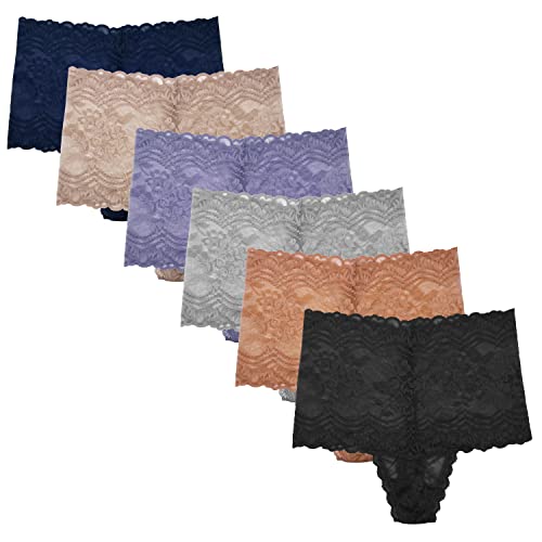 Xlndsoea Damen Hohe Taille Retro Tanga Höschen Nahtlos Übergröße Spitze Baumwolle Unterwäsche, 6 x Stringtanga, 4X-Large von Xlndsoea