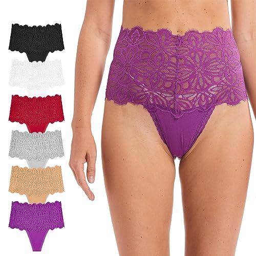 Xlndsoea Frauen Hohe Taille Retro Tanga Höschen Nahtlose Plus Größe Spitze Baumwolle Unterwäsche, 6er-Pack Tanga aus Baumwolle mit hohem Bund, L von Xlndsoea