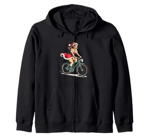 Pinup Weihnachtsmann Mädchen auf Fahrrad Vintage Retro Urlaub Kapuzenjacke Pinup Weihnachtsmann Mädchen auf Fahrrad Vintage Retro Urlaub Kapuzenjacke von Xmas Bicycle Santa Shirt Holiday Women Men Gifts