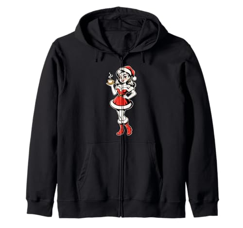 Retro Santa Girl Holiday Pinup Weihnachten Kaffee Urlaub Kapuzenjacke Retro Santa Girl Holiday Pinup Weihnachten Kaffee Urlaub Kapuzenjacke von Xmas Coffee Pinup Girl Gift Retro Santa Outfit Art