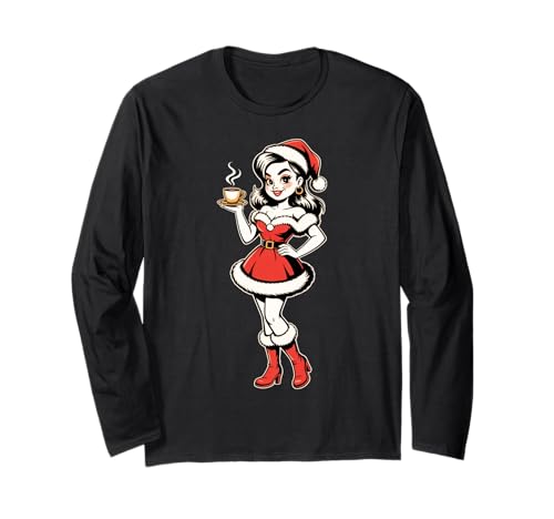 Retro Santa Girl Holiday Pinup Weihnachten Kaffee Urlaub Langarmshirt Retro Santa Girl Holiday Pinup Weihnachten Kaffee Urlaub Langarmshirt von Xmas Coffee Pinup Girl Gift Retro Santa Outfit Art