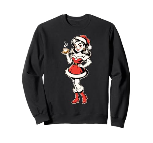 Retro Santa Girl Holiday Pinup Weihnachten Kaffee Urlaub Sweatshirt Retro Santa Girl Holiday Pinup Weihnachten Kaffee Urlaub Sweatshirt von Xmas Coffee Pinup Girl Gift Retro Santa Outfit Art