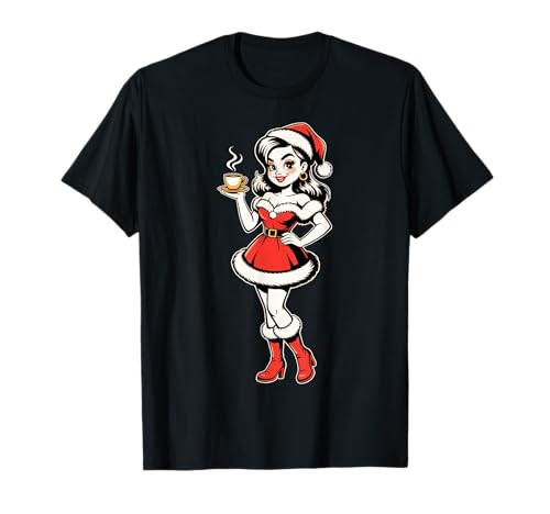 Retro Santa Girl Holiday Pinup Weihnachten Kaffee Urlaub T-Shirt Retro Santa Girl Holiday Pinup Weihnachten Kaffee Urlaub T-Shirt von Xmas Coffee Pinup Girl Gift Retro Santa Outfit Art