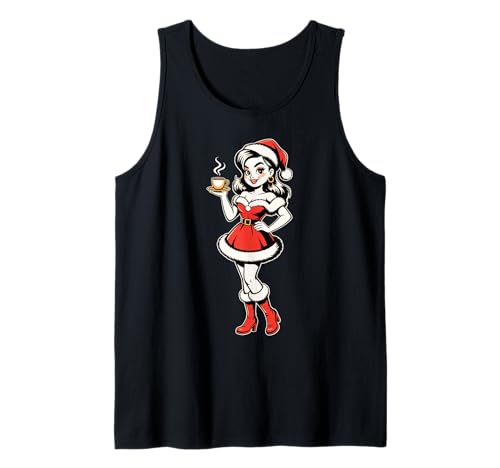 Retro Santa Girl Holiday Pinup Weihnachten Kaffee Urlaub Tank Top Retro Santa Girl Holiday Pinup Weihnachten Kaffee Urlaub Tank Top von Xmas Coffee Pinup Girl Gift Retro Santa Outfit Art
