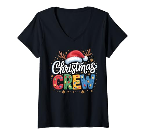 Damen Christmas Crew, passende Familien-Weihnachtsfeier, Herren, Damen, Kinder T-Shirt mit V-Ausschnitt von Xmas Crew Christmas Lights Santa Matching Family