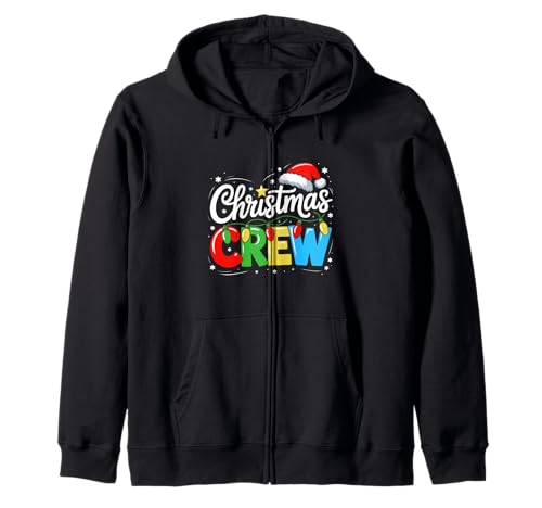 Christmas Crew Rentiergeweih Weihnachtsmann Familie Männer Frauen Kinder Kapuzenjacke von Xmas Crew Santa Hat Lights Family Matching Pajamas