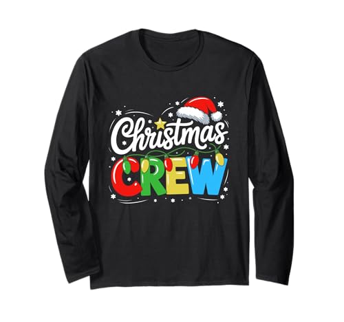 Christmas Crew Rentiergeweih Weihnachtsmann Familie Männer Frauen Kinder Langarmshirt Christmas Crew Rentiergeweih Weihnachtsmann Familie Männer Frauen Kinder Langarmshirt von Xmas Crew Santa Hat Lights Family Matching Pajamas