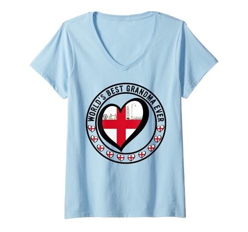 Damen Die weltbeste Großmutter aller Zeiten ist stolz darauf, englische Mutter-Nanny zu sein T-Shirt mit V-Ausschnitt Damen Die weltbeste Großmutter aller Zeiten ist stolz darauf, englische Mutter-Nanny zu sein T-Shirt mit V-Ausschnitt von Xmas Family Matching Flag Heart English Pride