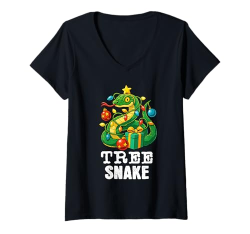Damen Weihnachtsbaumschlange, lustig, für Reptilienliebhaber T-Shirt mit V-Ausschnitt Damen Weihnachtsbaumschlange, lustig, für Reptilienliebhaber T-Shirt mit V-Ausschnitt von Xmas Holiday Christmas Pajama Cute Snake Design