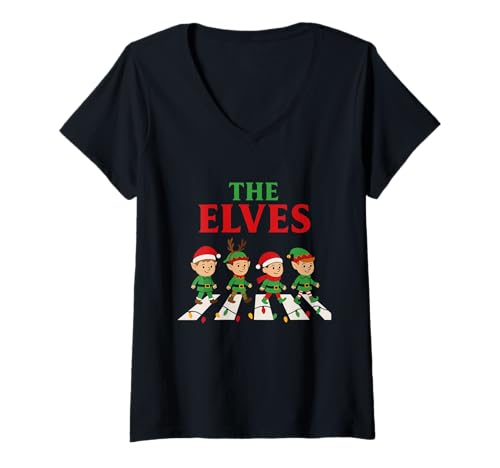 Damen Elfe Weihnachten T-Shirt mit V-Ausschnitt Damen Elfe Weihnachten T-Shirt mit V-Ausschnitt von Xmas Holiday Elves Designs