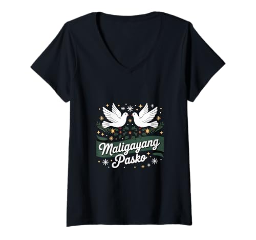 Damen Frohe Weihnachten Maligayang Pasko Philippinen Parol T-Shirt mit V-Ausschnitt Damen Frohe Weihnachten Maligayang Pasko Philippinen Parol T-Shirt mit V-Ausschnitt von Xmas Holiday Season for Pinoy Pinay Filipinas