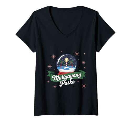 Damen Maligayang Pasko Philippinen Filipino Parol Snowmas T-Shirt mit V-Ausschnitt Damen Maligayang Pasko Philippinen Filipino Parol Snowmas T-Shirt mit V-Ausschnitt von Xmas Holiday Season for Pinoy Pinay Filipinas