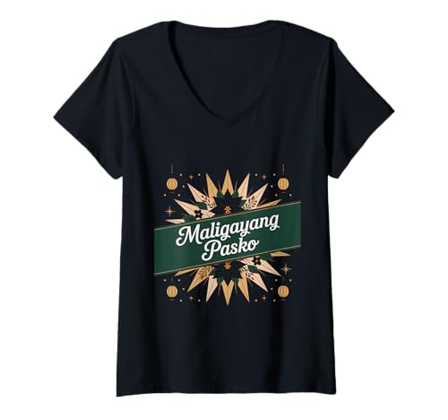 Damen Maligayang Pasko Philippinen Parol T-Shirt mit V-Ausschnitt Damen Maligayang Pasko Philippinen Parol T-Shirt mit V-Ausschnitt von Xmas Holiday Season for Pinoy Pinay Filipinas