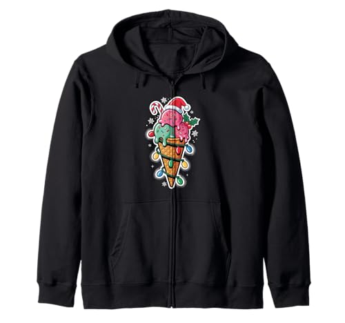 Weihnachtsmütze mit Eiswaffel, Weihnachtsmannmütze für Damen und Kinder Kapuzenjacke von Xmas Ice Cream Dripping Tees