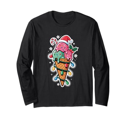 Weihnachtsmütze mit Eiswaffel, Weihnachtsmannmütze für Damen und Kinder Langarmshirt von Xmas Ice Cream Dripping Tees