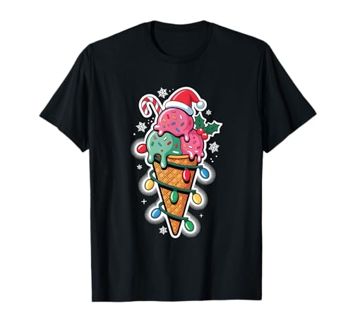 Weihnachtsmütze mit Eiswaffel, Weihnachtsmannmütze für Damen und Kinder T-Shirt von Xmas Ice Cream Dripping Tees