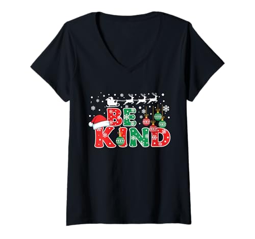 Damen Sei nett Weihnachten Freundlichkeit Santa Rentier Familie T-Shirt mit V-Ausschnitt von Xmas Kindness Crew