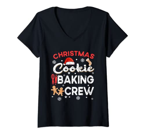 Damen Christmas Cookie Baking Crew Backen Weihnachten Damen Herren T-Shirt mit V-Ausschnitt von Xmas Lebkuchen & Weihnachtsshirt