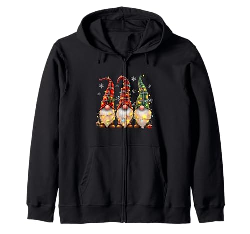 DREI Zwerge Herren Damen Büffel Plaid Rot Weihnachten Kapuzenjacke von Xmas Lights Gnomes Holiday Graphics