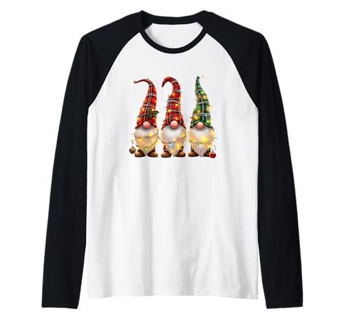 DREI Zwerge Herren Damen Büffel Plaid Rot Weihnachten Raglan von Xmas Lights Gnomes Holiday Graphics