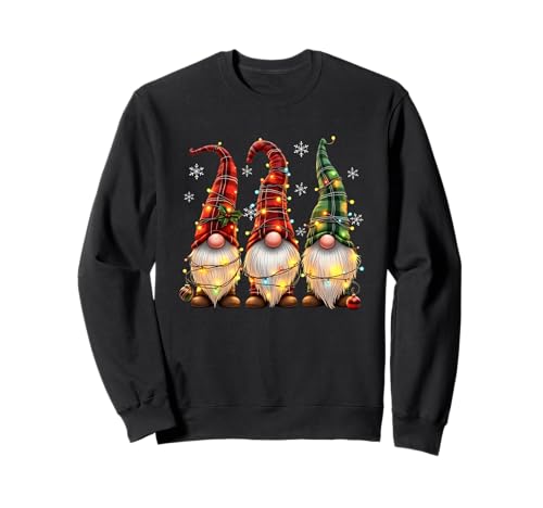 DREI Zwerge Herren Damen Büffel Plaid Rot Weihnachten Sweatshirt von Xmas Lights Gnomes Holiday Graphics