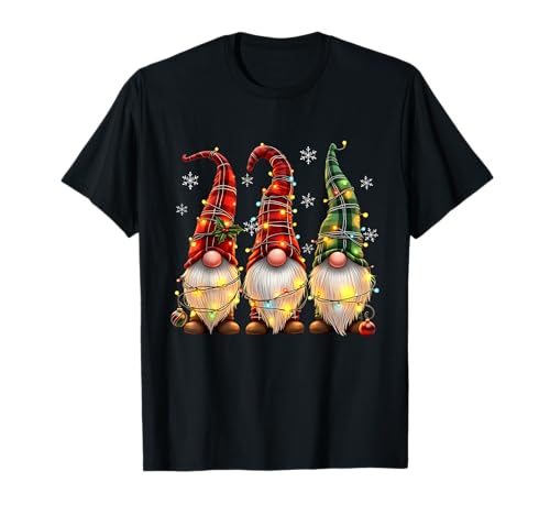 DREI Zwerge Herren Damen Büffel Plaid Rot Weihnachten T-Shirt von Xmas Lights Gnomes Holiday Graphics