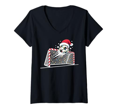 Damen Weihnachts-Fußball-Lichter, Weihnachtsmann, Kinder, Jungen, Herren T-Shirt mit V-Ausschnitt von Xmas Lights Soccer Player Santa Hat