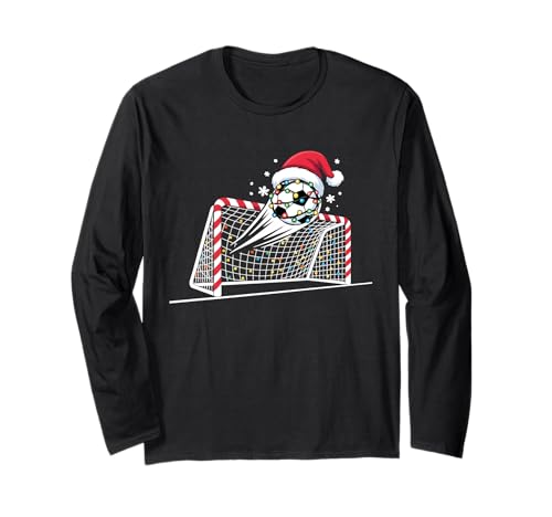 Weihnachts-Fußball-Lichter, Weihnachtsmann, Kinder, Jungen, Herren Langarmshirt von Xmas Lights Soccer Player Santa Hat