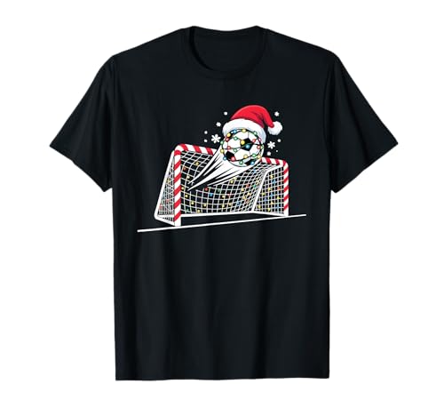 Weihnachts-Fußball-Lichter, Weihnachtsmann, Kinder, Jungen, Herren T-Shirt von Xmas Lights Soccer Player Santa Hat