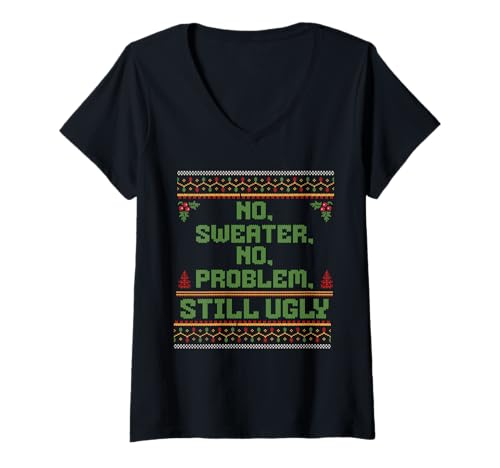 Damen Sarkastischer hässlicher Weihnachtspullover Lustiges Weihnachtsfest T-Shirt mit V-Ausschnitt Damen Sarkastischer hässlicher Weihnachtspullover Lustiges Weihnachtsfest T-Shirt mit V-Ausschnitt von Xmas Low Budget Ugly Sweater Holiday Pajama