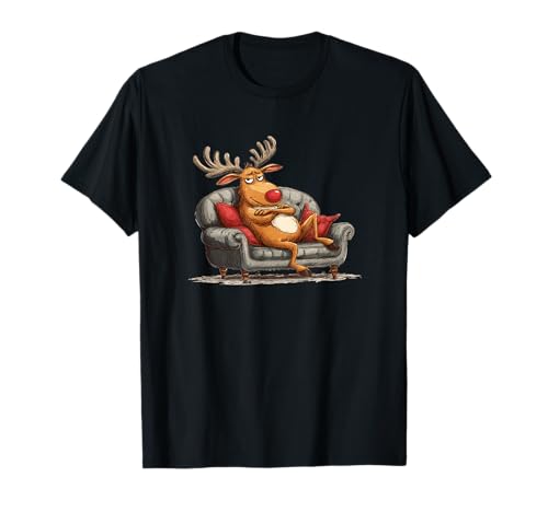 Lustiger Rentier-Look auf Couch für Erwachsene und Kinder T-Shirt von Xmas Reindeer Outfit